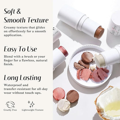 KIMUSE Face Sticks Trio, Cream Blush Stick & Highlighter Stick & Contour Stick for Sculpt the Cheeks, Long Lasting Cream Contour Stick Trio for Face Makeup, with Brush