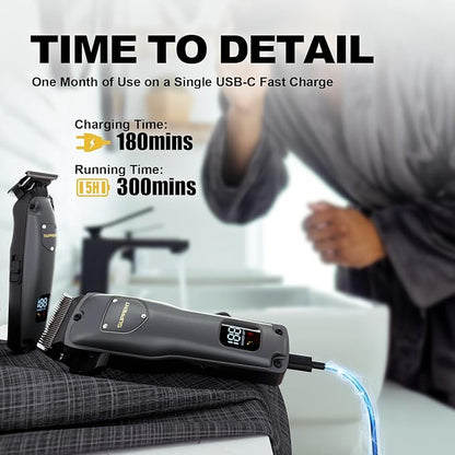 SUPRENT Hair Clippers for Men Professional, USB-C Rechargeable Cordless Clippers for Hair Cutting, Mens Hair Clippers and Trimmer Kit for Barber with LED Display for Barbers & Home Use