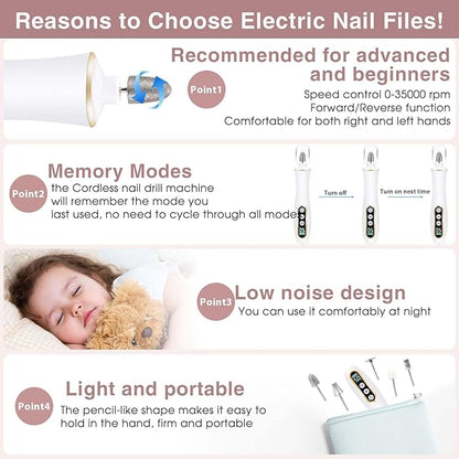 Professional Manicure Pedicure Kit, Cordless Electric Nail Drill with 360° LED light&10 Speeds, Rechargeable Pedicure Tools for feet, Hand Foot Care Nail Drill for Thick Nail Toenail Cuticle Women Men