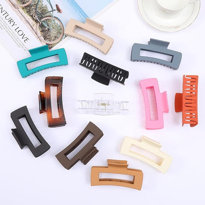 Hair Clips for Women12 Pack 4.1 Inch Large Square Claw Clips for Women Girls Thick Thin Curly Hair, Strong Hold Matte Neutral Colors Big Hair Claw Clips Accessories