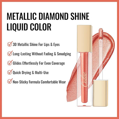 Oulac Orange Metallic Lipstick for Women, Lips & Eyeshadow 2 IN 1, Long Lasting Waterproof Lip Gloss, High Impact Lip Color, Oil-Based Formula, Vegan, MD03