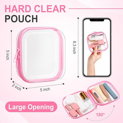 Sanwuta 6 Pcs Clear Hard Zipper Case Hard Plastic Zipper Pouches Makeup Bag Pencil Pouches Transparent Cases for Snacks Plastic Storage Organizer Box for Travel(Pink,5 x 5 x 2 Inch)