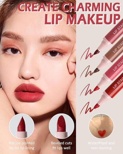 Lip Stain Makeup Pen-1Pcs Rose Pink Hydrating Lip Stain Lip Liner Pencil, Matte Color Look, Longlasting Waterproof Smudgeproof Finish,Precise Chisel Tip Smooth,Christmas Makeup Gift for Women-03