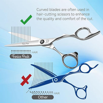 Fenice Peak CNC Professional Hair Cutting Scissors 6.0 Inch Sharp Convex Blade Barber Shears Made of VG10 Japanese Stainless Steel with Adjustment Screw for Salon Hairdressing and Home User
