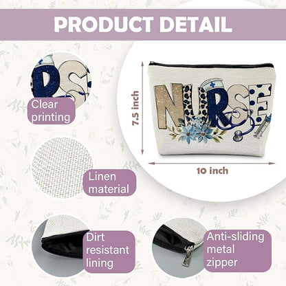Trendy Floral Nurse Makeup Bag, Nurses Week Gifts Cosmetic Bags for Women, Nurse Appreciation Gifts Makeup Pouch, Nursing Zipper Pouch