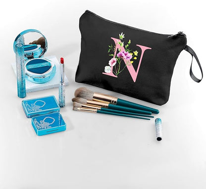 SEAMOON Bride to be Birthday Womens Unique Initial Monogram Gifts for Women Mom Personalized Travel Makeup Cosmetic Bag with Mirror Valentines Mothers Day Christmas Graduation N