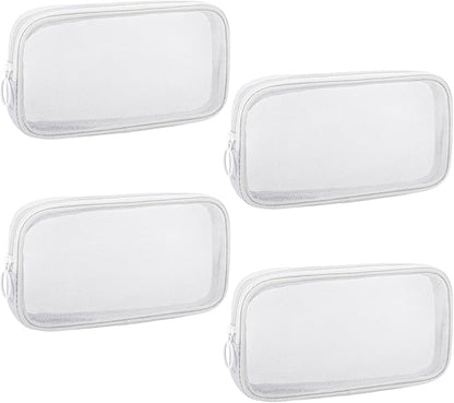 4 Pieces Mini Zipper Nylon Mesh Pouch, Mesh Cosmetic Bags Makeup Bags, Multipurpose Travel Toiletry Bags for Office Supplies and Travel Accessories (White, M)