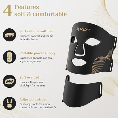 FOLOKE LED Light Therapy Mask Skin Care, 103 3-in-1 Fusion LED Beads, LEDs face mask & neck mask Infrared Red - Wavelength for Home Use, – Advanced Skincare Made Easy(Licorice)