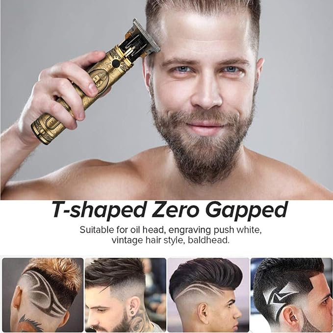 RESUXI Cordless Hair Trimmer for Men, Professional Electric Hair Clippers Barber Trimmer, Mens T-Blade Beard Trimmer Zero Gapped Edgers Gold Knight Close Cutting Haircut Kit