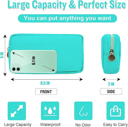 Nylon Small Makeup Bag for Purse, Cute Preppy Makeup Bag Cosmetic Zipper Pouch Purse, Waterproof Portable Travel Toiletry Bag Coin Pouch Clutch Makeup Brush Bag Organizer Storage for Women Girls(Mint)