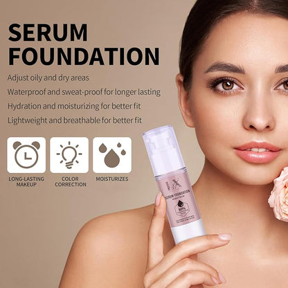 Moisturizing Foundation with 1% Hyaluronic acid, Deep Hydration & High Coverage Serum Foundation for A Smooth & Satin Finish, 410 Deep