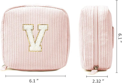 LETGO Birthday Gifts for Women Small Personalized Initial Monogram Makeup Bag,Preppy Corduroy Makeup Bags Travel Toiletry Bag Cute Pouch Purse for Her Mom Girlfriend Wife Sister Teacher Bridesmaid