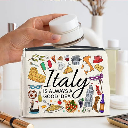 Italy Travel Cosmetic Bag, Multicolor, Waterproof, Zipper Closure, Double-Sided Printing, Rectangular, 9.6"L x 6.7"H, Perfect for Travel and Daily Use
