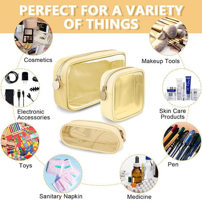 Clear Mini Makeup Bag for Purse, Small Nylon&PVC Cosmetic Bag TSA Approved Toiletry Bag with Zipper, Transparent Travel Bag Coin Purse for Women Men Girls(Beige)