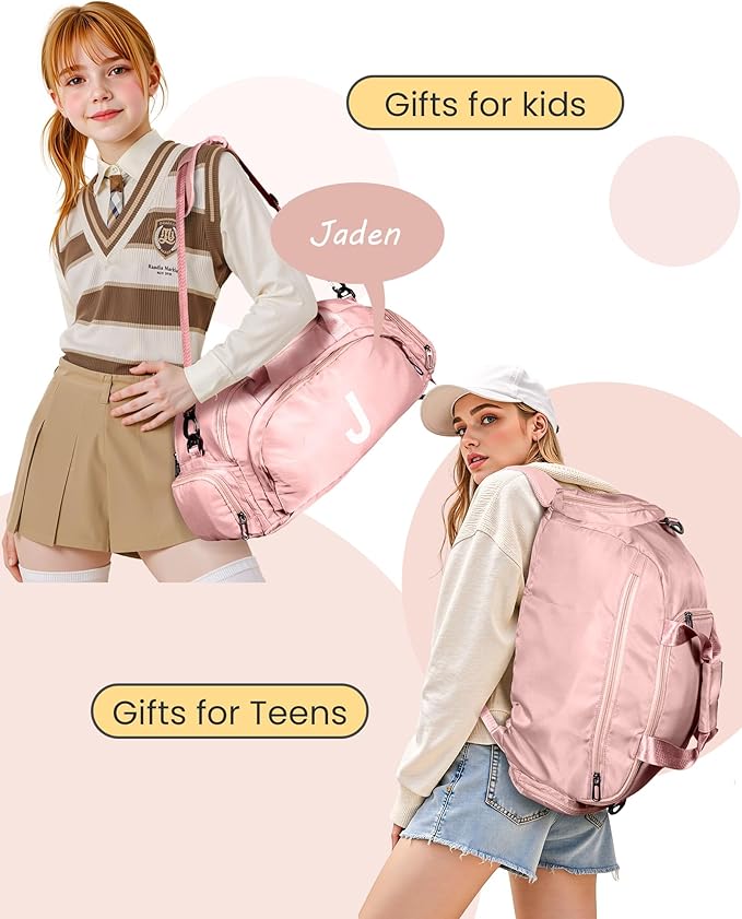 Daughter Gifts, Initial Gym Bags with Shoe Compartment, Dance Bag for Girls, Monogram Kid Overnight Bags, Travel Duffle Tote-Perfect for Ballet Sport Gymnastics Cheer (Letter G)