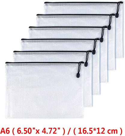 Oaimyy-A6(4.5"x 6.5",12 Pcs),Plastic Mesh Zipper Pouch Document Folders Bag Zip File Folders for School Office Supplies, Travel,Puzzles Games Organizing Storage-Black