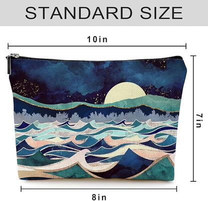 Cute Makeup Bag for Purse Canvas Waterproof Funny Cosmetic Bags for Women Zipper Travel Toiletry Pouch-Mountain Makeup Bags-Blue