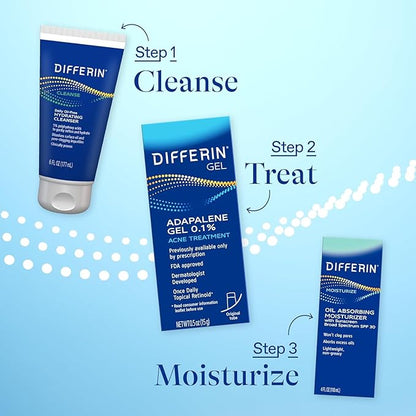Differin Acne Treatment Gel, 30 Day Supply, Retinoid Treatment for Face with 0.1% Adapalene, Gentle Skin Care for Acne Prone Sensitive Skin, 15g Tube (Packaging May Vary)