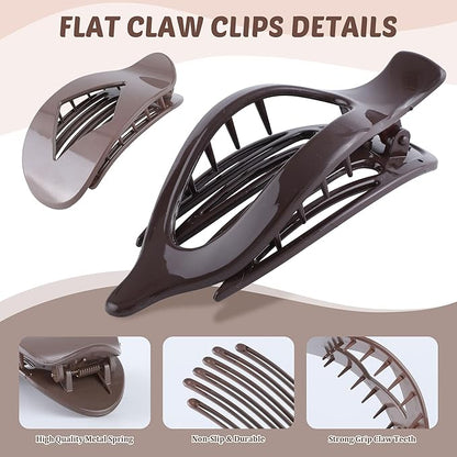 Lourny Flat Hair Clips for Women, 6PCS Flat Claw Clips for Thin Hair Lightweight Non-Slip Claw Clips for Women