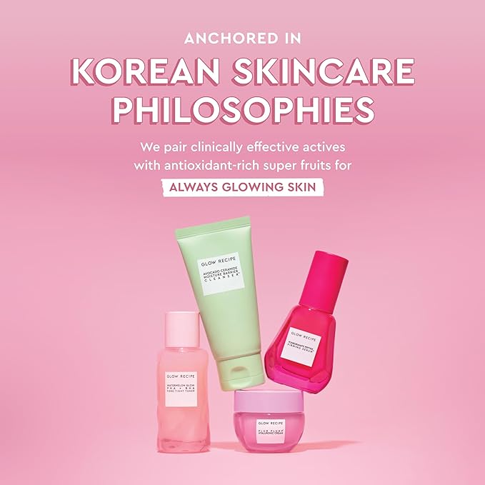 Glow Recipe Get Glowing With Me Kit by Katie Fang - PHA + BHA Face Toner & Gentle Face Exfoliant + Plum Plump Hyaluronic Acid Moisturizer Face Cream + Hue Drops Tinted Serum (3 Count)