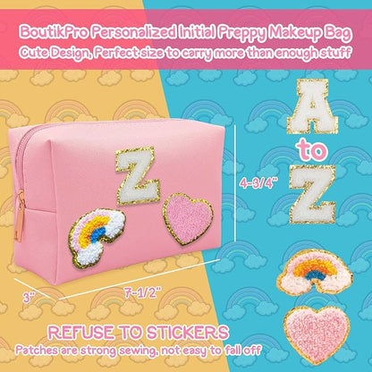 Personalized Inital Preppy Makeup Bag Set with Zipper, Monogram Waterproof Travel Cosmetic Bag for Women, Cute Preppy Patch Toiletry Bag for Traveling Outdoors, Gift Ideal for Christmas Thanksgiving