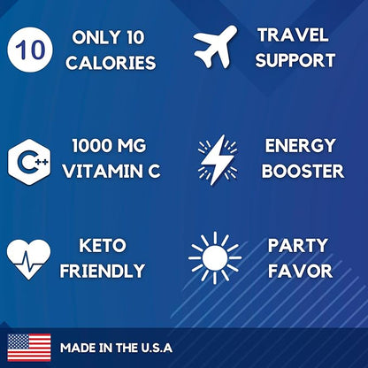 HydroMATE Electrolytes Powder Drink Mix Packets Hydration Accelerator Low Sugar Party Favors for Relief Rapid Recovery Vitamin C Plus Caffeine Variety Pack 90 Count