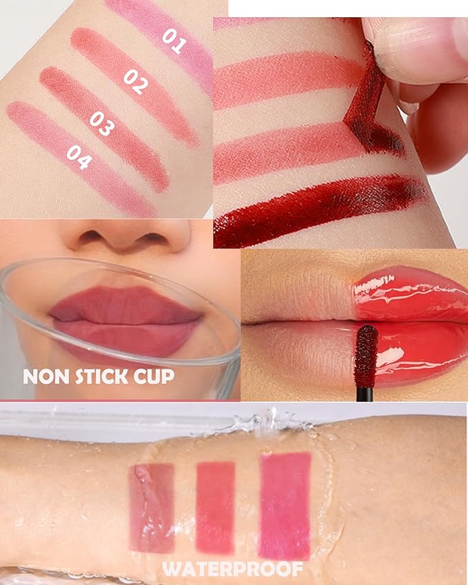 2 Pcs Red Nude Pink Peel Off Lip Stain,Matte Peel Off Lip Gloss Long Lasting Lip Liner Stain Peel Off Lip Tint, Waterproof Lip Liner Stain High Pigmented Lipstick Women's Lip Color Makeup Gift-03+04