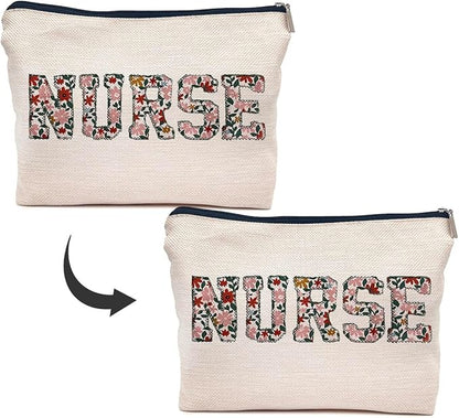 IWXYI Nurse Floral Makeup Bag - Zipper Pouch Travel Toiletry Bag For Women - Nurse Appreciation Gift