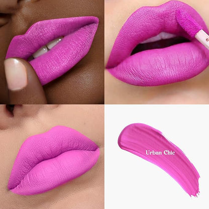 3-Pack Multicolor Matte Liquid Lipstick Set –Urban Chic, Purple & Fresh Petal – Long-Lasting, Smudge-Proof, Waterproof – High-Pigment, Transfer-Resistant Colors for All-Day Wear