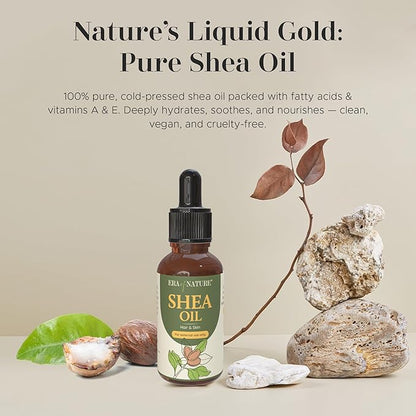 era of nature Shea Oil, 100% Pure & Natural Hair & Skin Moisturizer, Non-Greasy, Deeply Nourishing, Vegan & Cruelty-Free, 1oz