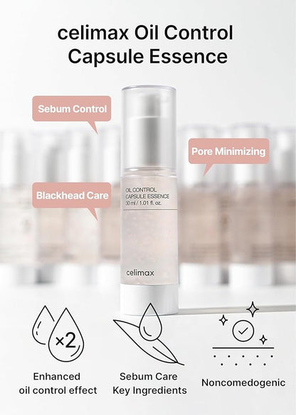 celimax Oil Control Capsule Essence | with Tea Tree Extract, For Sebum Reducing Serum, Mattifying, Hydrating, Moisturizing Mild Formula for Sensitive, 30ml