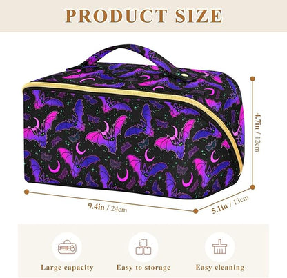 Makeup Organizer Bag, Purple Bat Gothic Travel Makeup Bags Makeup Vanity Case Large Capacity Rhombus Cosmetic Toiletry Bag for Girl Women Ladies