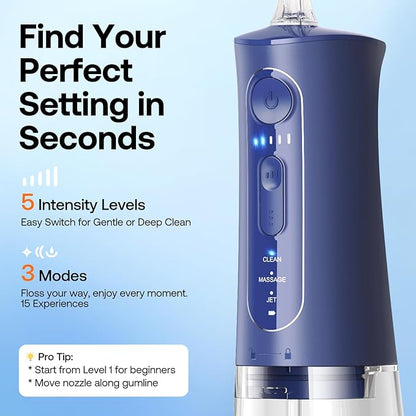 Bitvae Cordless Water Dental Flosser for Teeth, Portable 300ML Water Teeth Cleaner Picks, 3 Cleaning Modes 6 Jet Tips, Water Dental Picks for Cleaning (Midnight Blue)