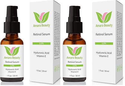 Retinol Serum 2.5% with Hyaluronic Acid & Vitamin E, 1 fl. oz. (Pack of 2)