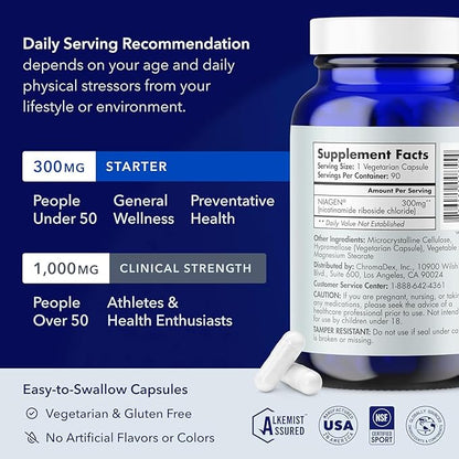 TRU NIAGEN Patented NAD+ Supplement for Anti Aging and Cell Regeneration, 300 mg Niagen, 90 Servings | Supports Cellular Energy, Brain, Muscle | Nicotinamide Riboside (NR) Take 1 Daily | 1 Bottle