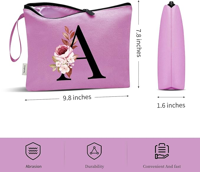 Vavabox A-Z Personalized Makeup Bag, Birthday Gifts for Women Mom, Gifts for Best Friend, Bride Bridesmaid Cosmetic bag (J, Purple)