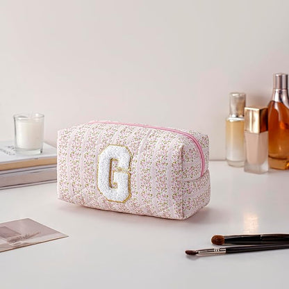 JOVAKIT Makeup Bag Cosmetic Bags for Women, Christmas Gifts for Girls Age 6-18, Alphabet Pink Floral Coquette Zipper Travel Makeup Pouch, Organizer Case Trendy Stuff (Pink Floral G)
