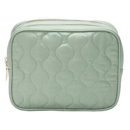 Conair Double-Zip Toiletry Travel Bag, Travel Makeup Bag Organizer, 2 Zippered Compartments, Easy to Clean, 1 Count, Sage Green