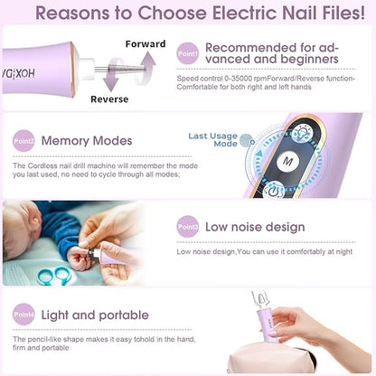 Professional Manicure Pedicure Kit with 360° LED Light&10 Speeds&Memory Mode with Case, Cordless Electric Nail Drill, Pedicure Tools for feet,Hand Foot Care Nail File for Thick Nail Toenail Cuticle