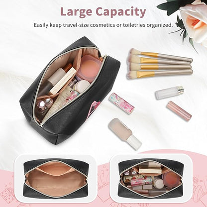 Personalized Initial Makeup Bag, Birthday Gifts for Women and Girls, Small Makeup Pouch Travel Toiletry Bag, Make Up Organizer Bag Gift Trendy Stuff for Friend Mom Teacher, Black