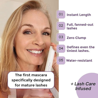 Rumi Cosmetiques VolumeCare+ Mascara For Older Women - Extreme Length and Volume 2-in-1 Formula - No Clumps, Long-Wearing, Hypoallergenic Mascara For Sensitive Eyes (Natural Black)