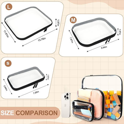 3pcs Clear Hard Shell Zipper Case, Transparent Hard Plastic Zipper Pouches, Portable Travel Organizer, Clear Toiletry Bag, Craft and Arts Organizer, Toy Storage Bins, Stackable Hard Side Plastic Case