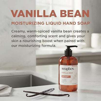 Soapbox Hand Soap Variety Pack (Coconut, Sea Minerals, Vanilla Bean) Liquid Hand Soap, Moisturizing Wash with Shea Butter & Aloe Vera, Pack of 3 Bottles with Pump Dispenser, 12oz Each