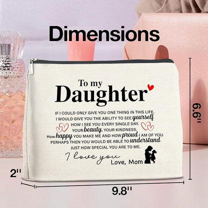 Makeup Bag Daughter Gifts from Mom, Gifts for Daughter Cosmetic Bag Zipper Makeup Pouch Gift for Christmas Birthday Graduation