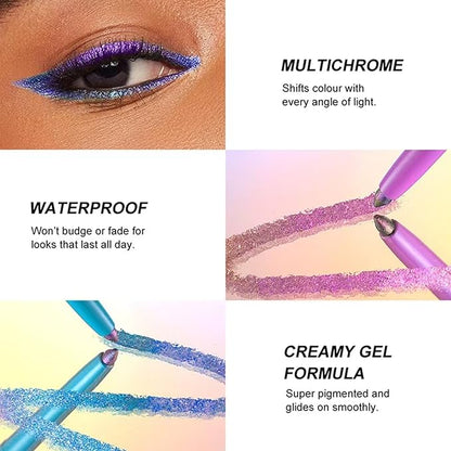 Purple Pink Eyeliner Chameleon Metallic Glitter Eyeliner Pen Multicolor Cream Shimmer Glitter Smooth Eyeshadow Stick Waterproof Long Lasting Eye liner Pencil,Party Stage Use # 03