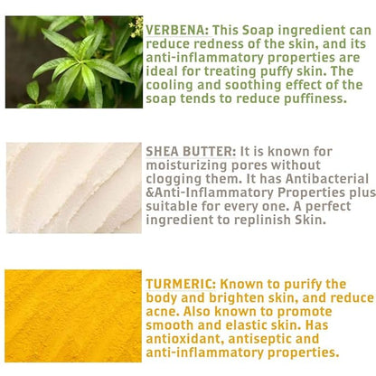 Olivia Care Moisturizing Bar Soap Pack by 100% Natural & Organic Infused with Verbena, Shea Butter & Turmeric Deep Clean, Refreshing, Moisturizing & Hydrating Verbena Shea (Pack of 3)