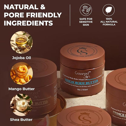 Crowned Skin Reign Cologned Body Butter | Fresh & Nautical Scent | Blended with Pink Pepper & Bergamot | Infused with Organic Shea & Mango Butters | Moisturizing Formula with All-Day Fragrance | 5oz