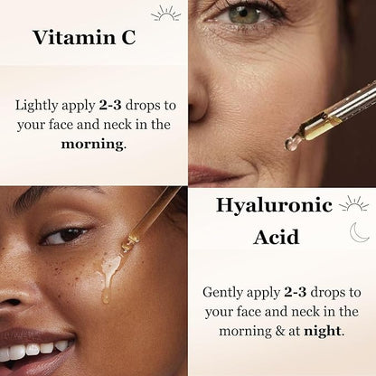 Mivida Anti-Aging Duo for Wrinkles| 20% Vitamin C Serum + Hyaluronic Acid Serum for Face | Fine Lines & Dark Spots – Brightening, Collagen Boosting, Sensitive Skin Safe, Fragrance Free| 2x1floz