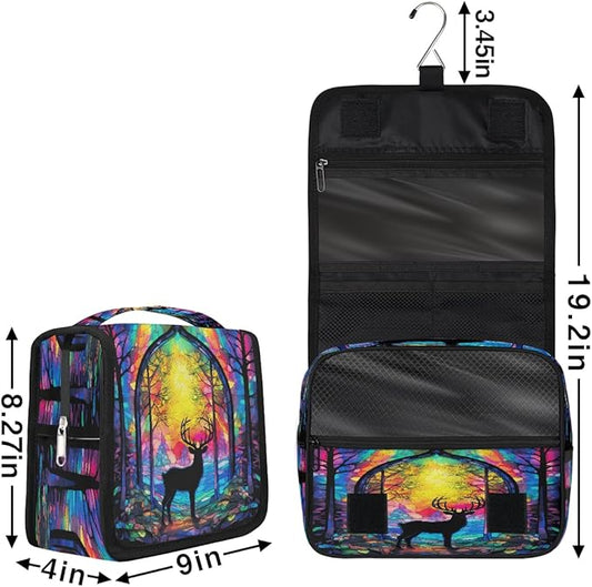 Travel Toiletry Bag for Women & Men Animal Colorful Deer Hanging Cosmetic Organizer Portable Waterproof Makeup Case Make Up Bag with Compartments Travel Essentials for Bathroom Shower