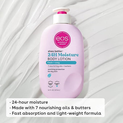 eos Shea Better Body Lotion, Fresh & Cozy, 24-Hour Moisture Skin Care, Lightweight & Non-Greasy, Natural Shea, Vegan, 16 fl oz